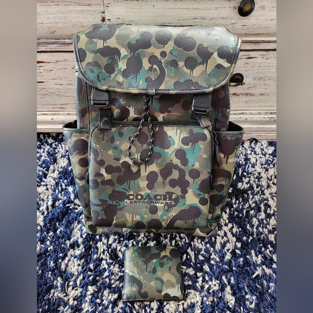Coach camo backpack and wallet
